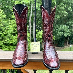 [SOLD] Lucchese Handmade Classics Black/Cherry Wine Color Caiman Belly Size 10D